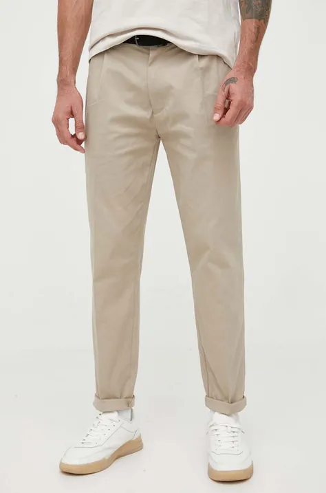 Nohavice Calvin Klein pánske, béžová farba, rovné, K10K111490