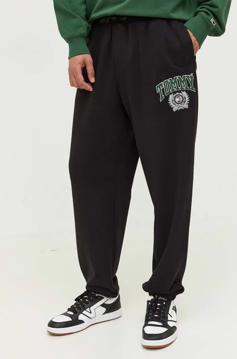 Бавовняні спортивні штани Tommy Jeans колір чорний з аплікацією
