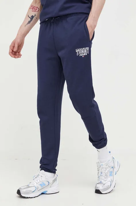 Памучен панталон Tommy Jeans в тъмносиньо с изчистен дизайн