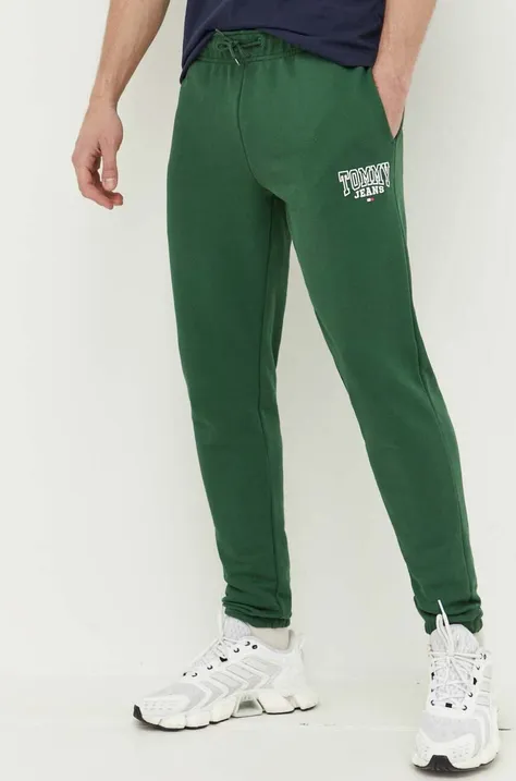 Tommy Jeans spodnie bawełniane kolor zielony gładkie
