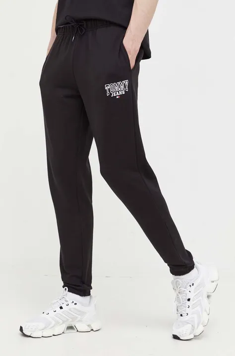 Bavlnené nohavice Tommy Jeans čierna farba, jednofarebné