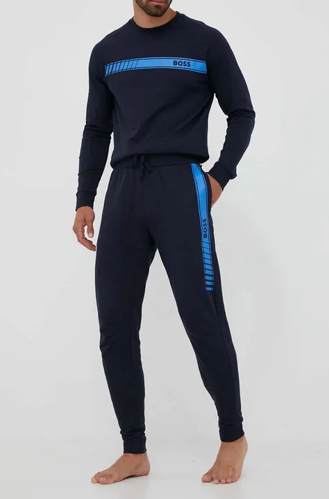 Памучен спортен панталон BOSS в синьо с принт