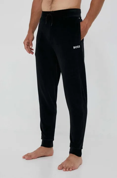 Homewear hlače BOSS boja: crna, glatki materijal