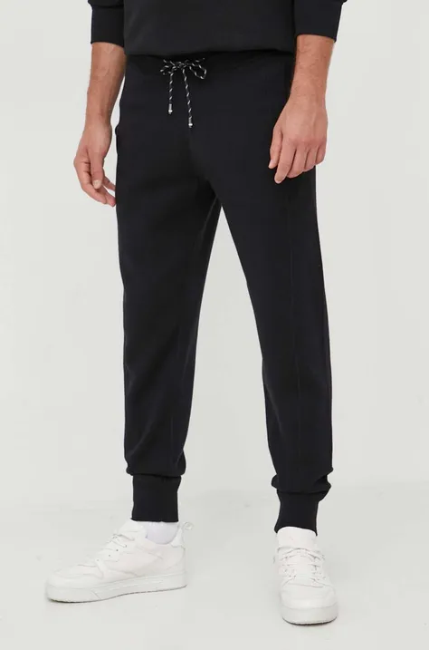 BOSS pantaloni de trening cu amestec de lână culoarea negru, melanj