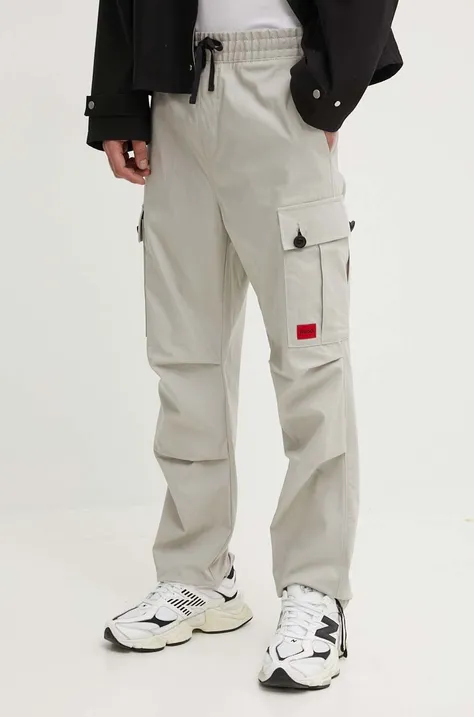Pamučne hlače HUGO boja: siva, ravni kroj