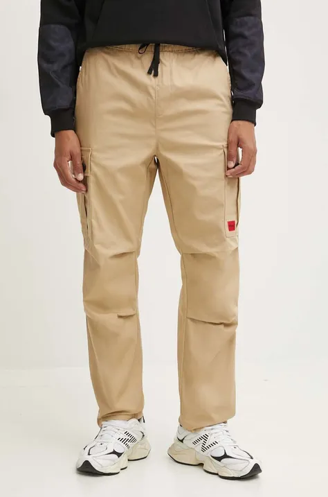 Бавовняні штани HUGO колір бежевий прямі 50493865
