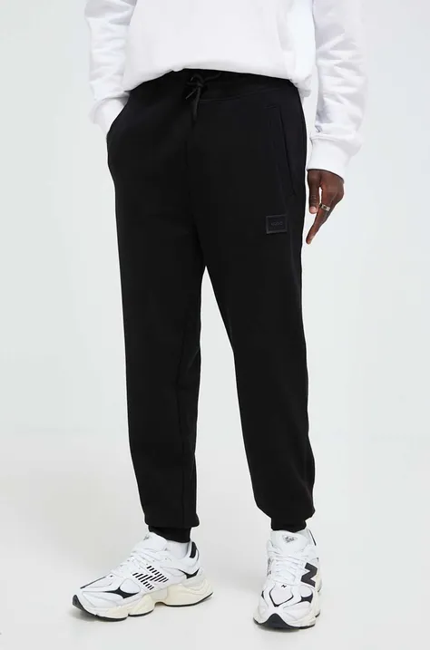 HUGO spodnie dresowe bawełniane kolor czarny gładkie