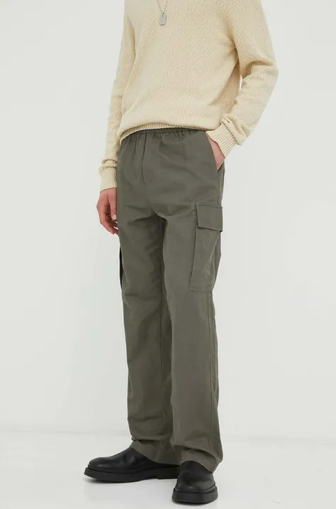 Samsoe Samsoe spodnie z domieszką lnu kolor zielony proste