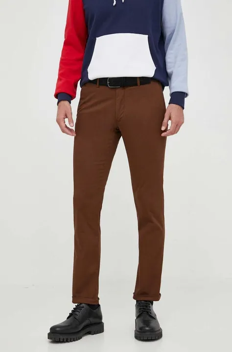 Polo Ralph Lauren pantaloni bărbați, culoarea maro, mulată 710644988