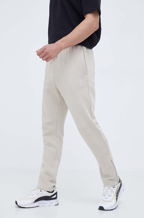 adidas pantaloni de trening culoarea bej, neted