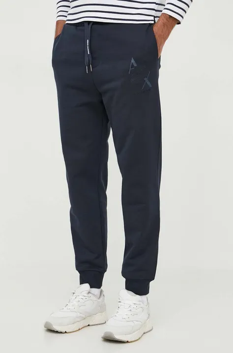 Хлопковые спортивные штаны Armani Exchange цвет синий с аппликацией