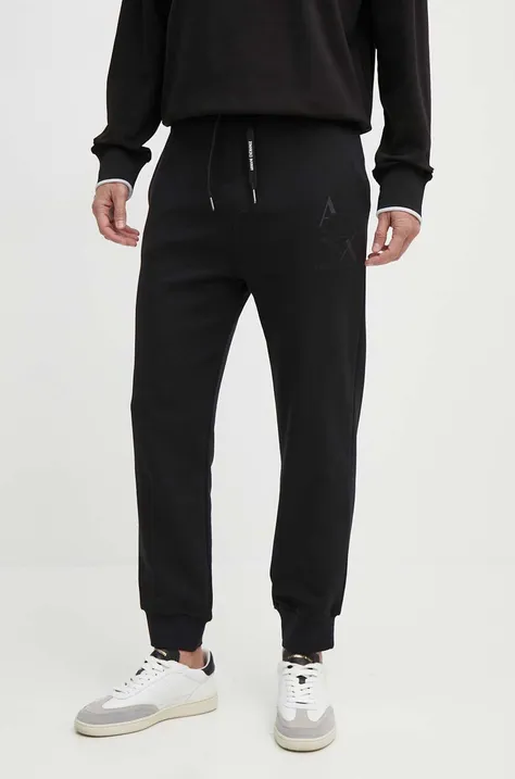 Бавовняні спортивні штани Armani Exchange колір чорний з аплікацією