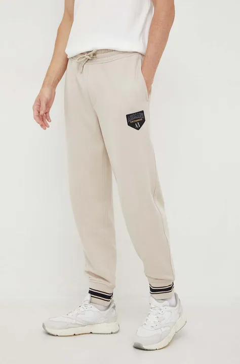 Armani Exchange pantaloni de trening culoarea maro, cu imprimeu