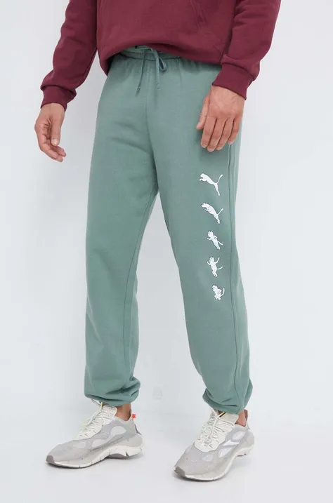 Puma pantaloni de trening din bumbac PUMA X RIPNDIP culoarea verde, cu imprimeu