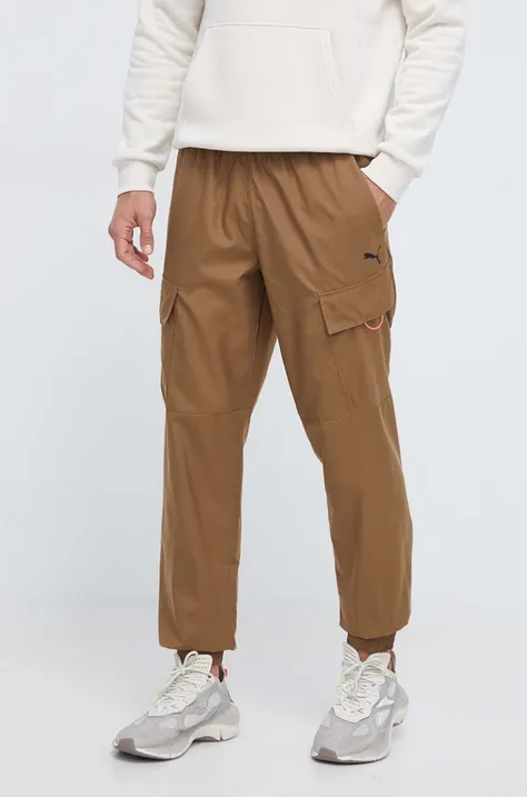 Kalhoty Puma pánské, hnědá barva, hladké
