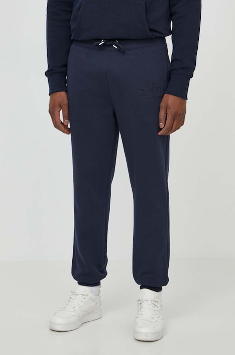 Gant pantaloni de trening din bumbac culoarea albastru marin, neted