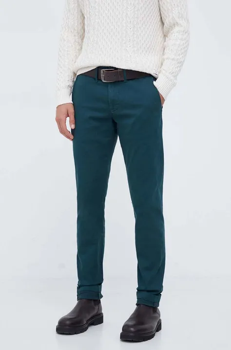 Nohavice Pepe Jeans pánske, zelená farba, strih chinos