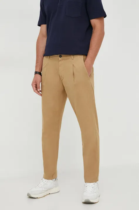 Bavlněné kalhoty United Colors of Benetton béžová barva, jednoduché