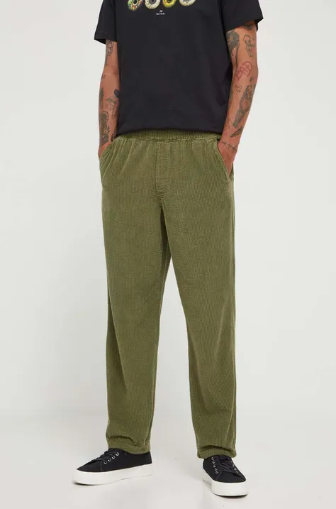 American Vintage spodnie sztruksowe kolor zielony proste