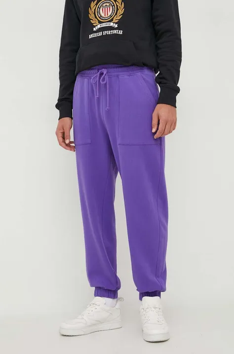 United Colors of Benetton spodnie dresowe bawełniane kolor fioletowy gładkie