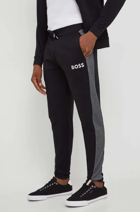 Домашен панталон BOSS в черно с десен