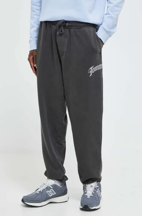 Tommy Jeans spodnie dresowe bawełniane kolor szary z nadrukiem