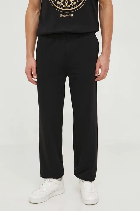 Trussardi spodnie dresowe bawełniane kolor czarny gładkie
