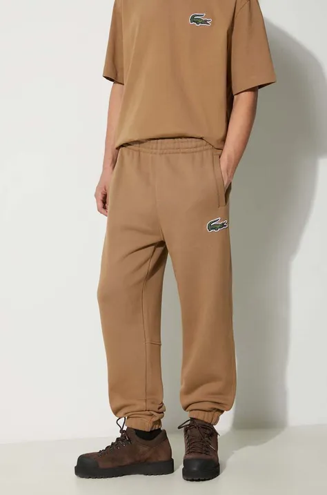 Бавовняні спортивні штани Lacoste колір коричневий однотонні