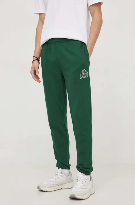 Lacoste spodnie dresowe bawełniane kolor zielony z nadrukiem