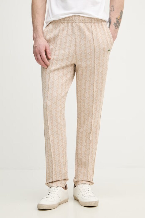 Lacoste spodnie dresowe męskie z bawełną beżowe regular waist XH1440