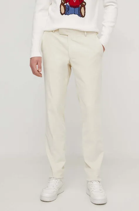 Вельветові штани Karl Lagerfeld колір бежевий облягаюче