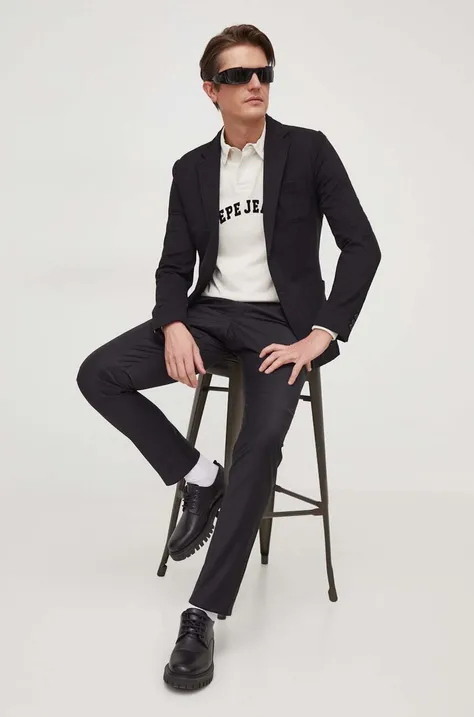 Vlnené nohavice Karl Lagerfeld čierna farba, rovné