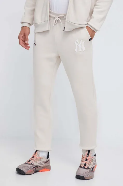 47brand pantaloni de trening MLB New York Yankees culoarea bej, cu imprimeu