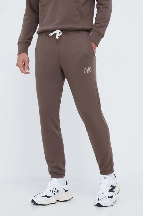 New Balance pantaloni de trening culoarea maro, neted