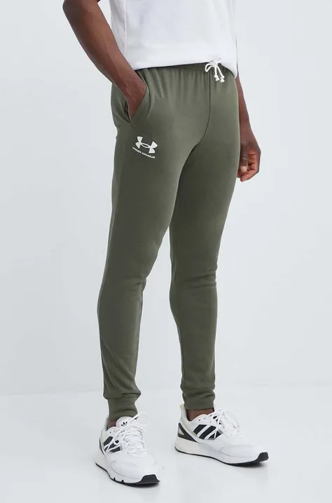 Under Armour spodnie dresowe kolor zielony z nadrukiem 1380843