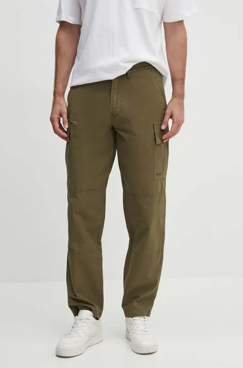 Barbour pantaloni de bumbac culoarea verde, cu fason cargo