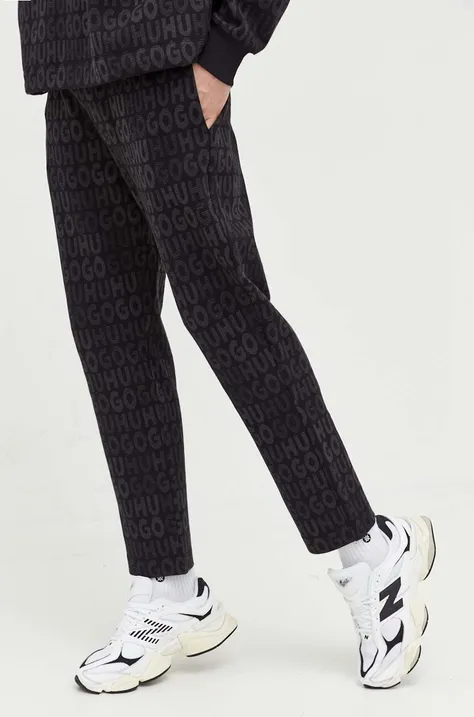HUGO spodnie dresowe kolor czarny wzorzyste