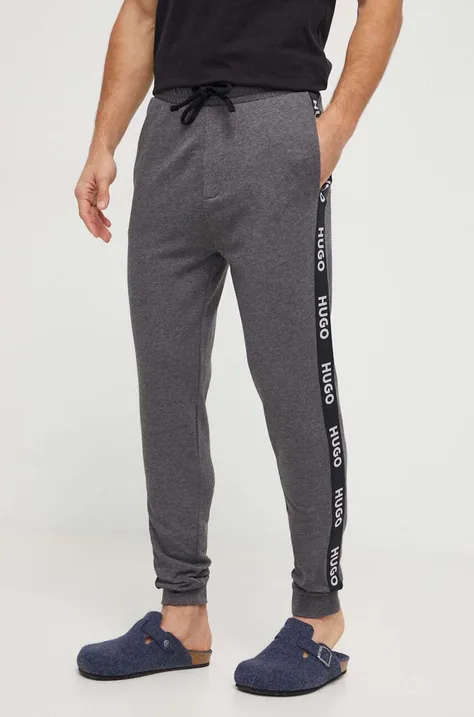 Бавовняні штани лаунж HUGO колір сірий з аплікацією