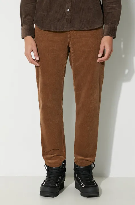 Carhartt WIP spodnie sztruksowe kolor brązowy proste
