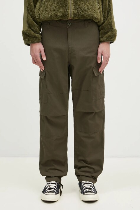 Carhartt WIP pantaloni de bumbac culoarea verde, drept