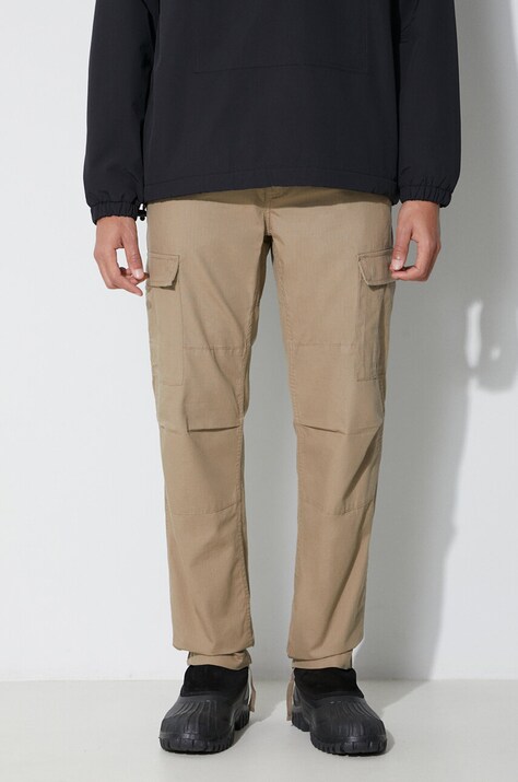 Carhartt WIP pantaloni de bumbac culoarea bej, drept