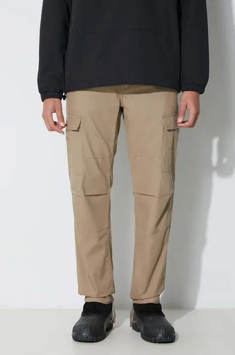 Bavlněné kalhoty Carhartt WIP béžová barva, jednoduché