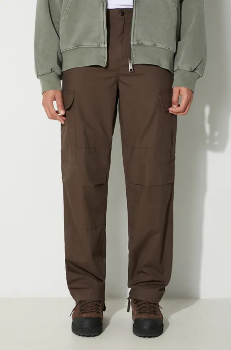 Bavlněné kalhoty Carhartt WIP hnědá barva, jednoduché