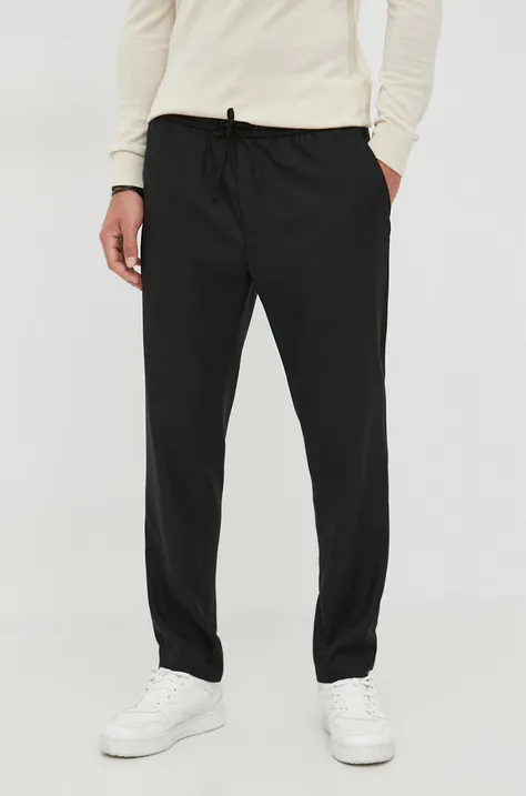 Vlnené nohavice Calvin Klein čierna farba, priliehavé