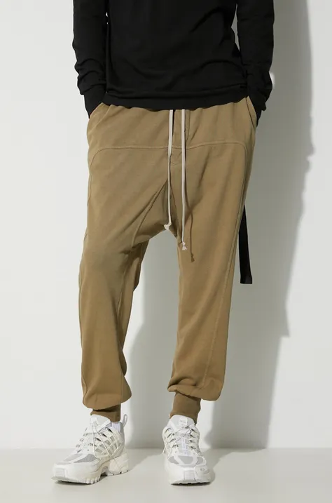 Rick Owens pantaloni de trening din bumbac culoarea verde, uni