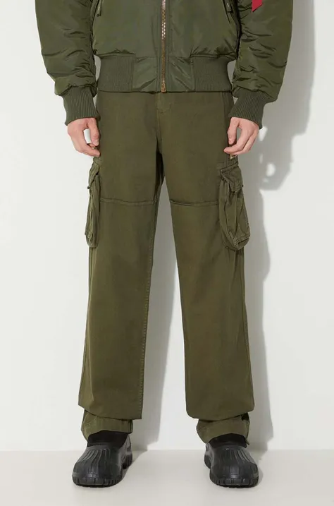 Bavlnené nohavice Alpha Industries Jet Pant 101212.142, zelená farba, rovné