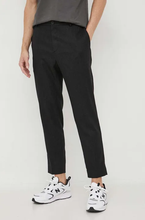 Vlnené nohavice Calvin Klein čierna farba, rovné