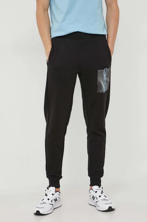 Calvin Klein spodnie dresowe bawełniane kolor czarny z nadrukiem