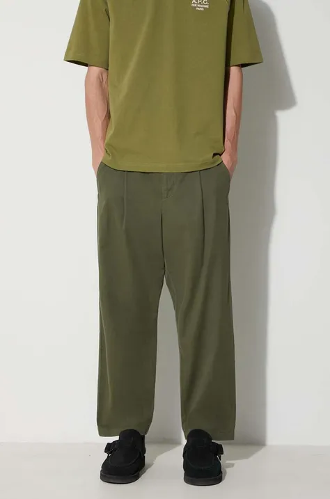 Bavlnené nohavice A.P.C. zelená farba, rovné