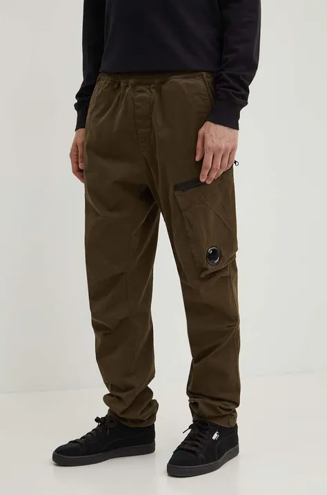 C.P. Company pantaloni STRETCH SATEEN REGULAR PANTS bărbați, culoarea verde, cu fit cargo 15CMPA111A005529G